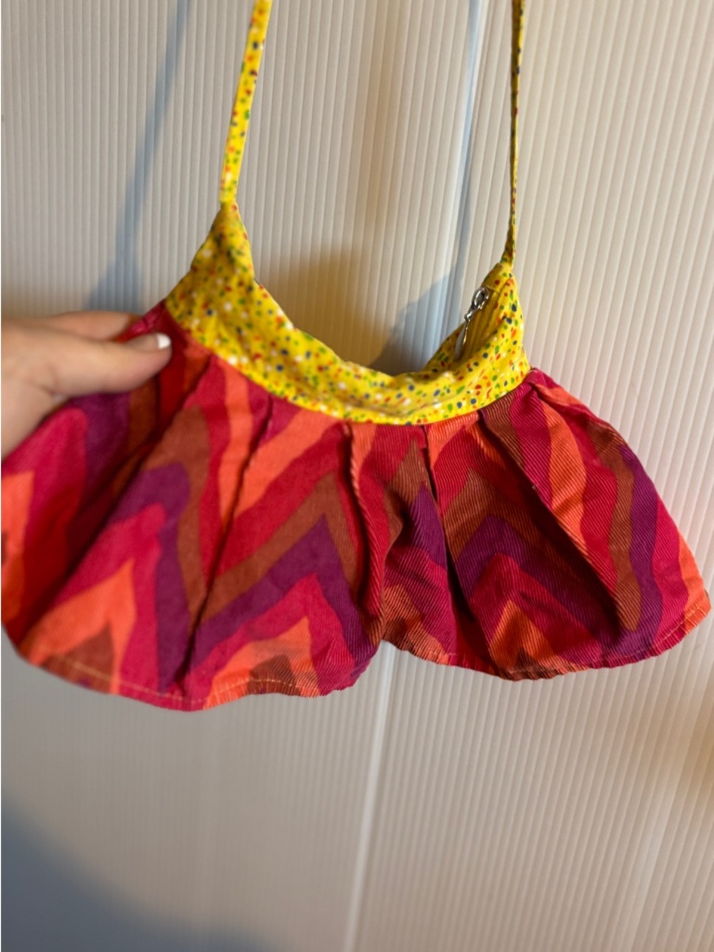 Handmade Retro Chevron Corduroy Shoulder Bag Yellow Floral Trim Boho Pouch